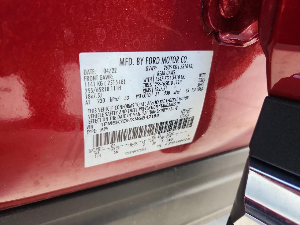 2022 Ford Explorer Xlt VIN: 1FMSK7DHXNGB42183 Lot: 62837925