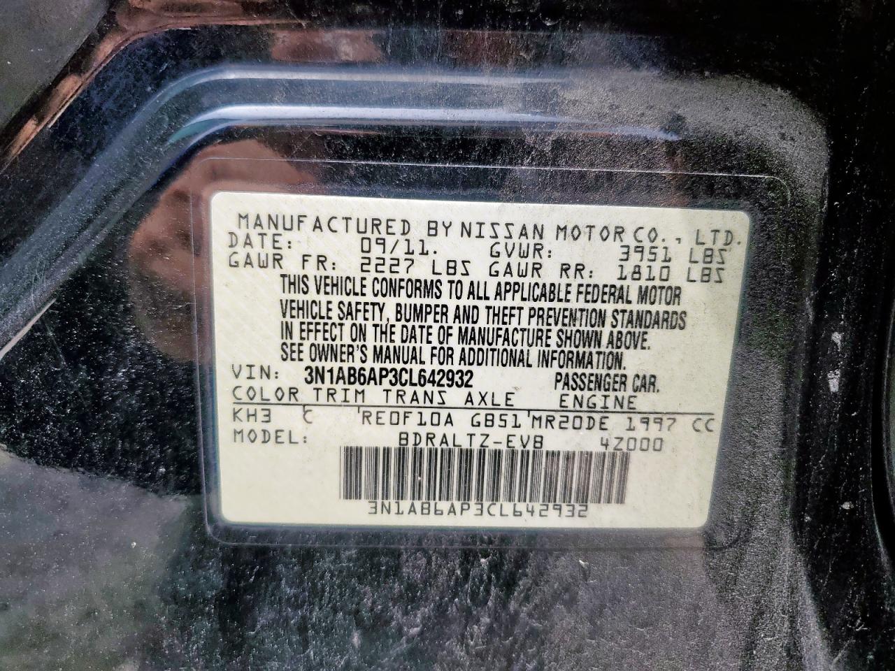 2012 Nissan Sentra 2.0 VIN: 3N1AB6AP3CL642932 Lot: 63324795