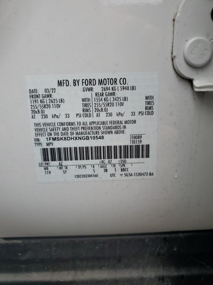 2022 Ford Explorer Xlt VIN: 1FMSK8DHXNGB10548 Lot: 63858325