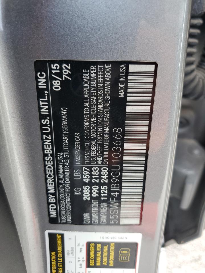 2016 Mercedes-Benz C 300 VIN: 55SWF4JB9GU103668 Lot: 65705195