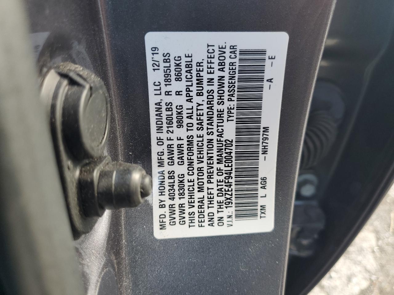 2020 Honda Insight Touring VIN: 19XZE4F94LE004702 Lot: 63879855