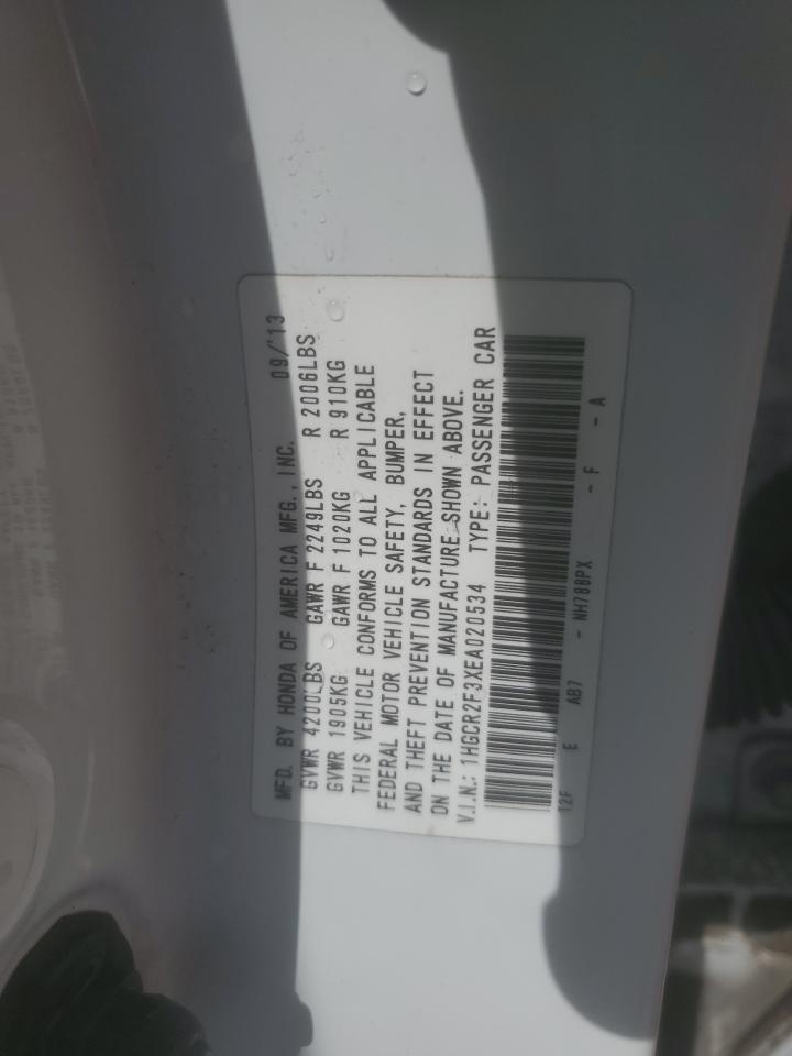 2014 Honda Accord Lx VIN: 1HGCR2F3XEA020534 Lot: 65507325