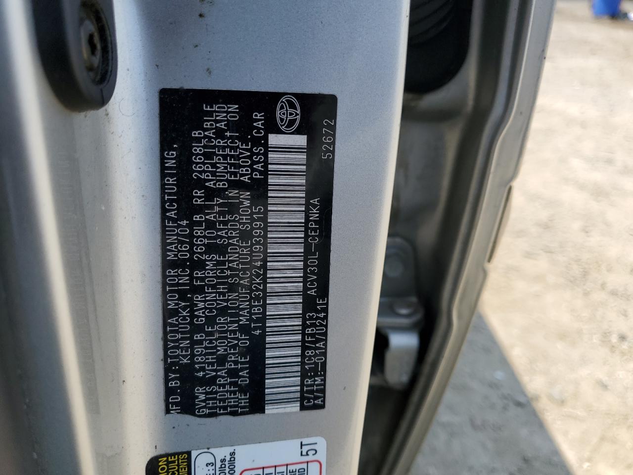 2004 Toyota Camry Le VIN: 4T1BE32K24U939915 Lot: 65809935