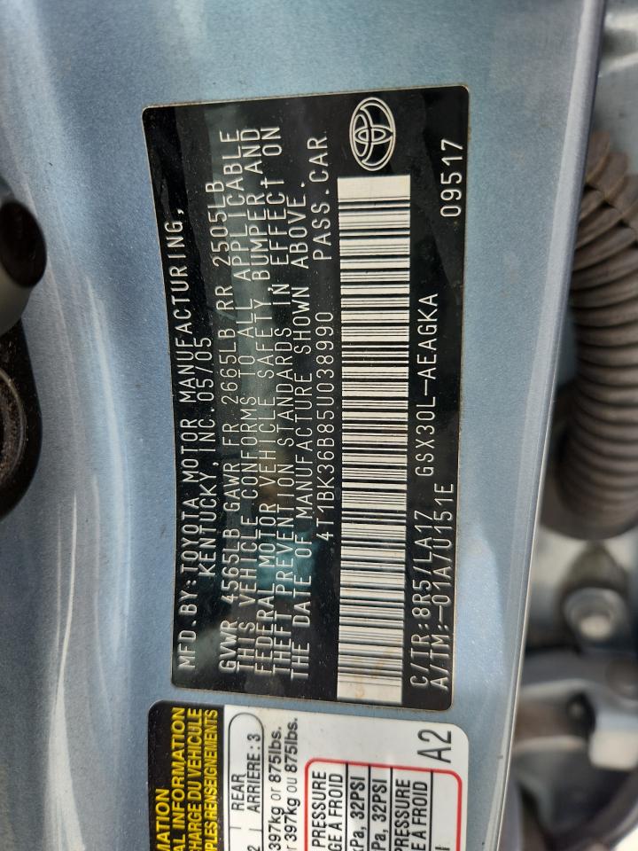 2005 Toyota Avalon Xl VIN: 4T1BK36B85U038990 Lot: 63445355
