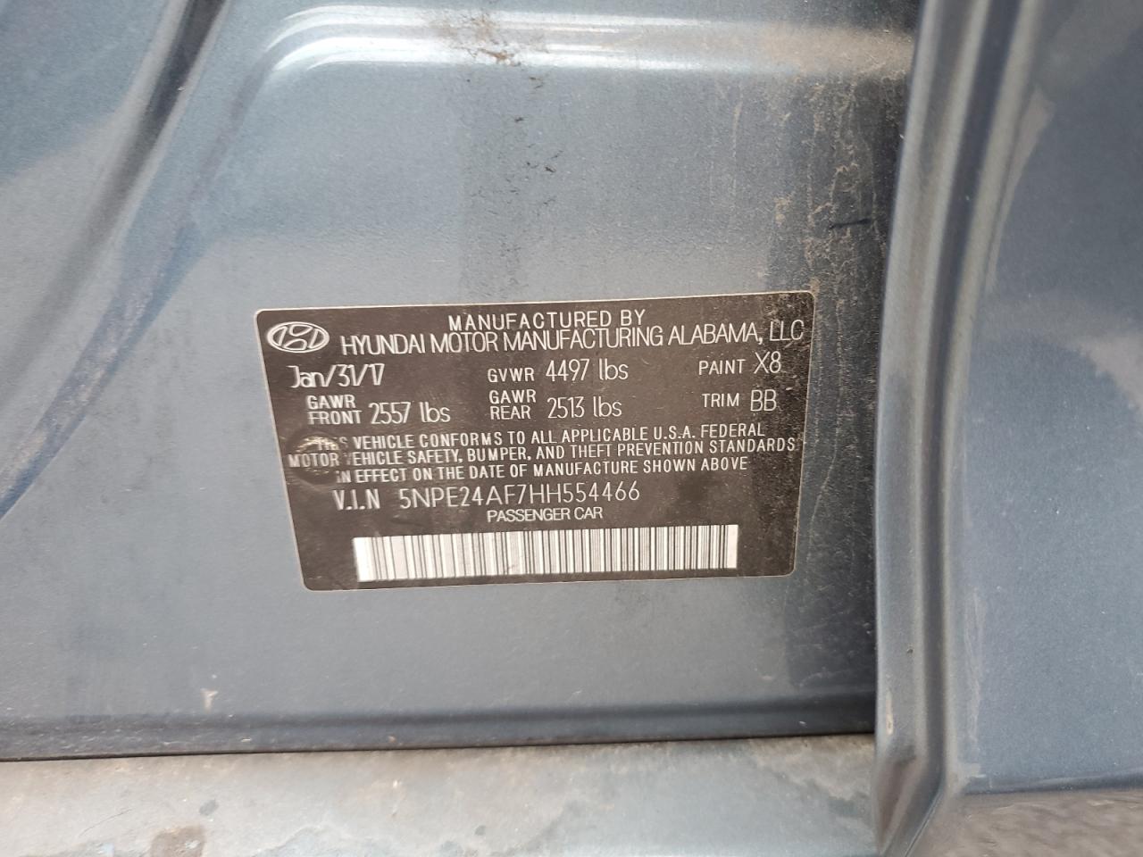 2017 Hyundai Sonata Se VIN: 5NPE24AF7HH554466 Lot: 64047035