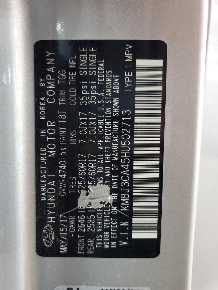 2017 Hyundai Tucson Limited VIN: KM8J3CA45HU502713 Lot: 60431755
