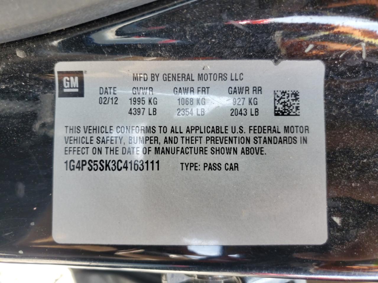 2012 Buick Verano VIN: 1G4PS5SK3C4163111 Lot: 64019415
