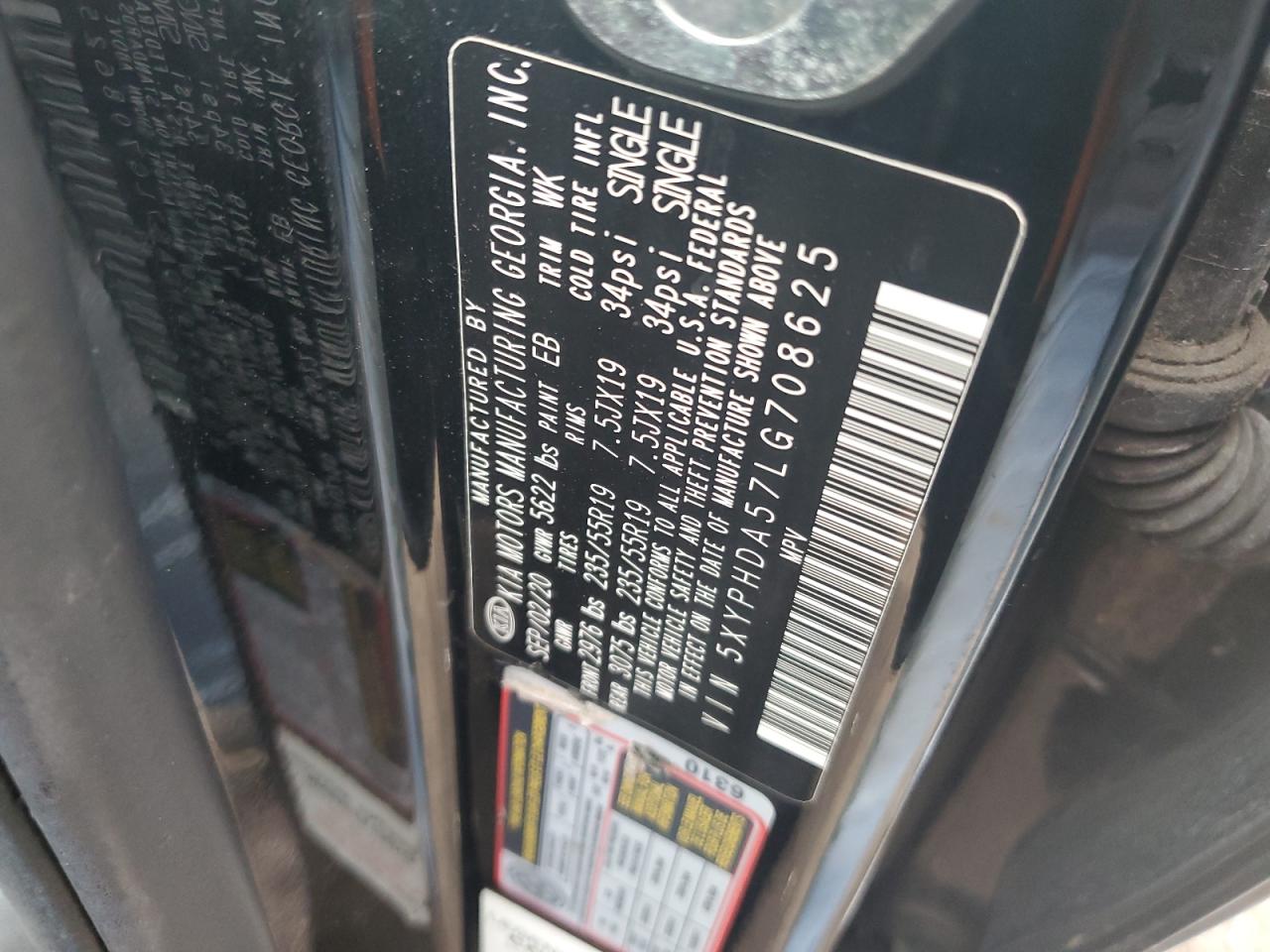 2020 Kia Sorento Ex VIN: 5XYPHDA57LG708625 Lot: 65181085