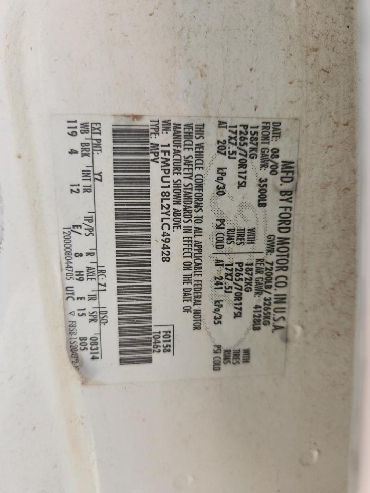 2000 Ford Expedition Eddie Bauer VIN: 1FMPU18L2YLC49428 Lot: 65583415
