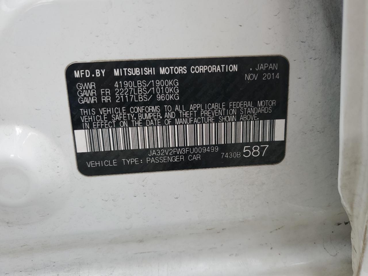 2015 Mitsubishi Lancer Se VIN: JA32V2FW3FU009499 Lot: 62948075