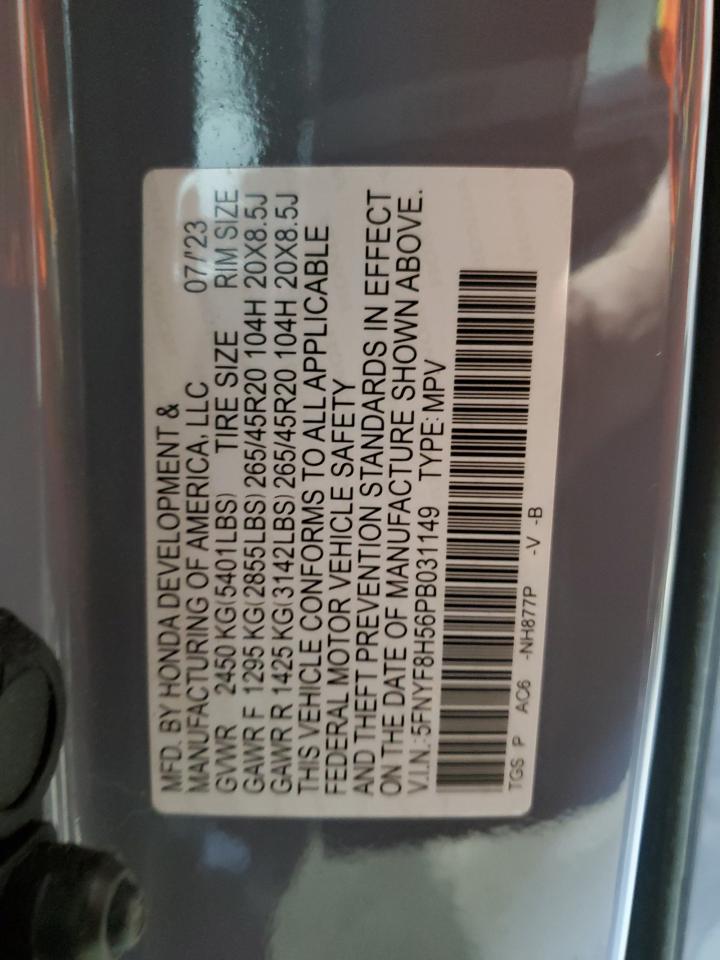 2023 Honda Passport Exl VIN: 5FNYF8H56PB031149 Lot: 66913305