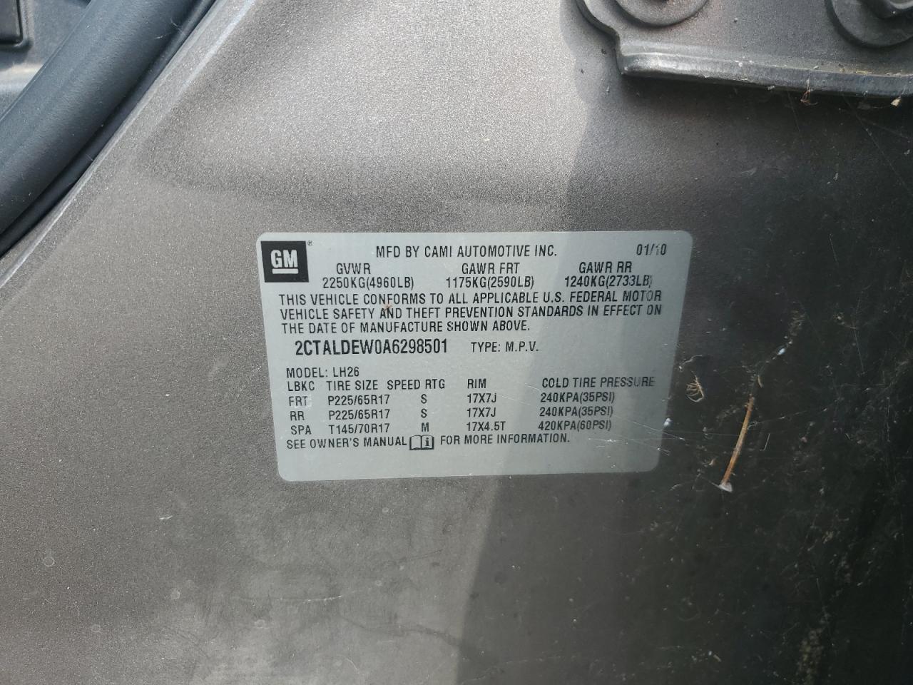 2010 GMC Terrain Sle VIN: 2CTALDEW0A6298501 Lot: 66392105