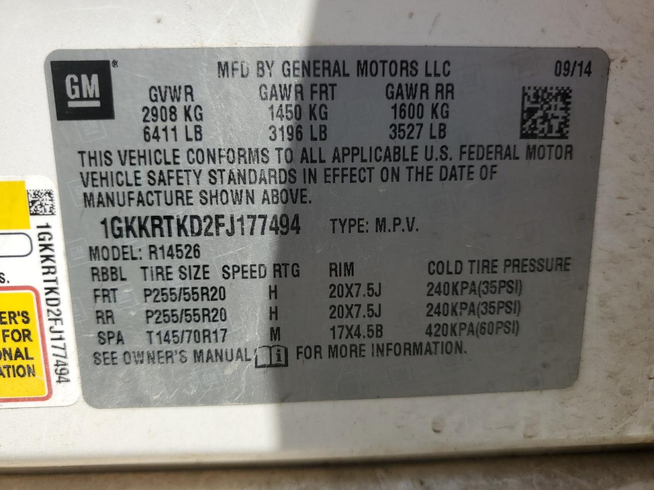 1gkkrtkd2fj177494 1GKKRTKD2FJ177494 2015 GMC Acadia Denali