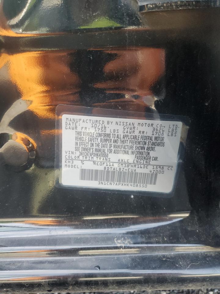 2017 Nissan Versa S VIN: 3N1CN7APXHK408550 Lot: 65135565