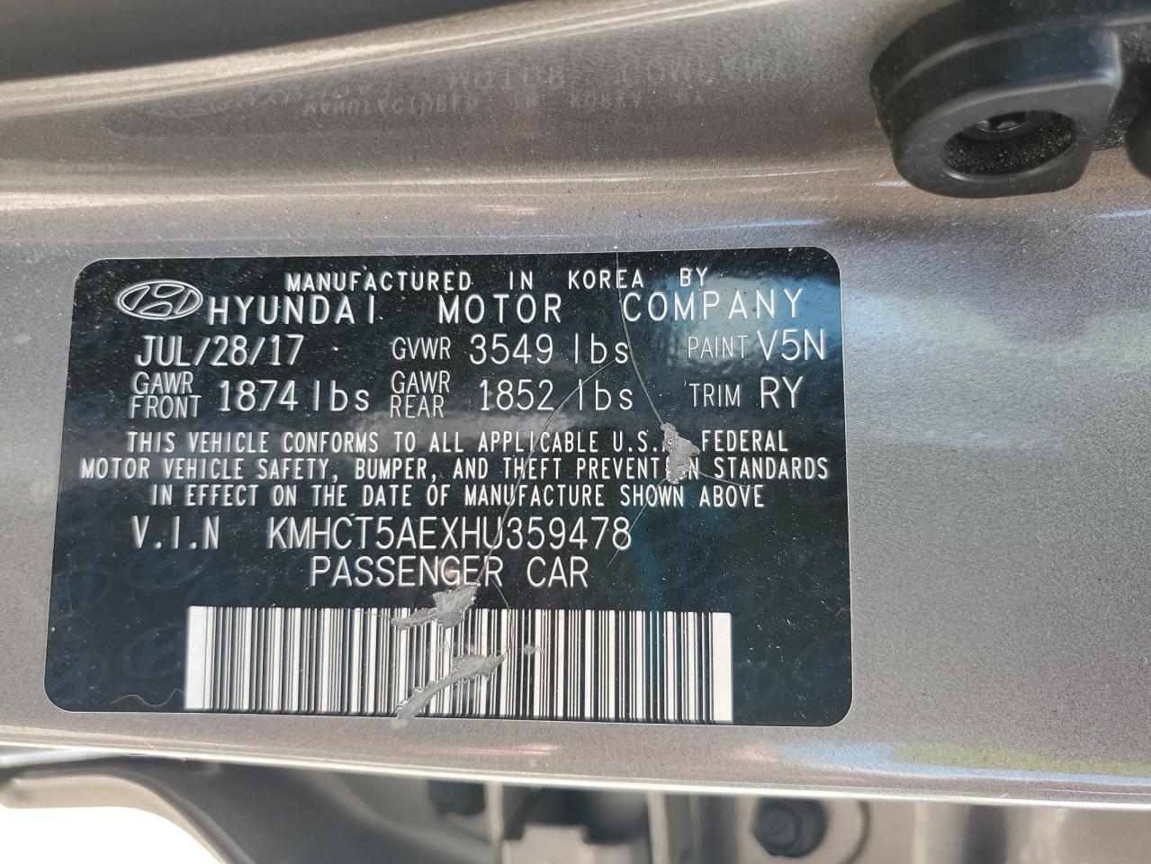 2017 Hyundai Accent Se VIN: KMHCT5AEXHU359478 Lot: 63590655