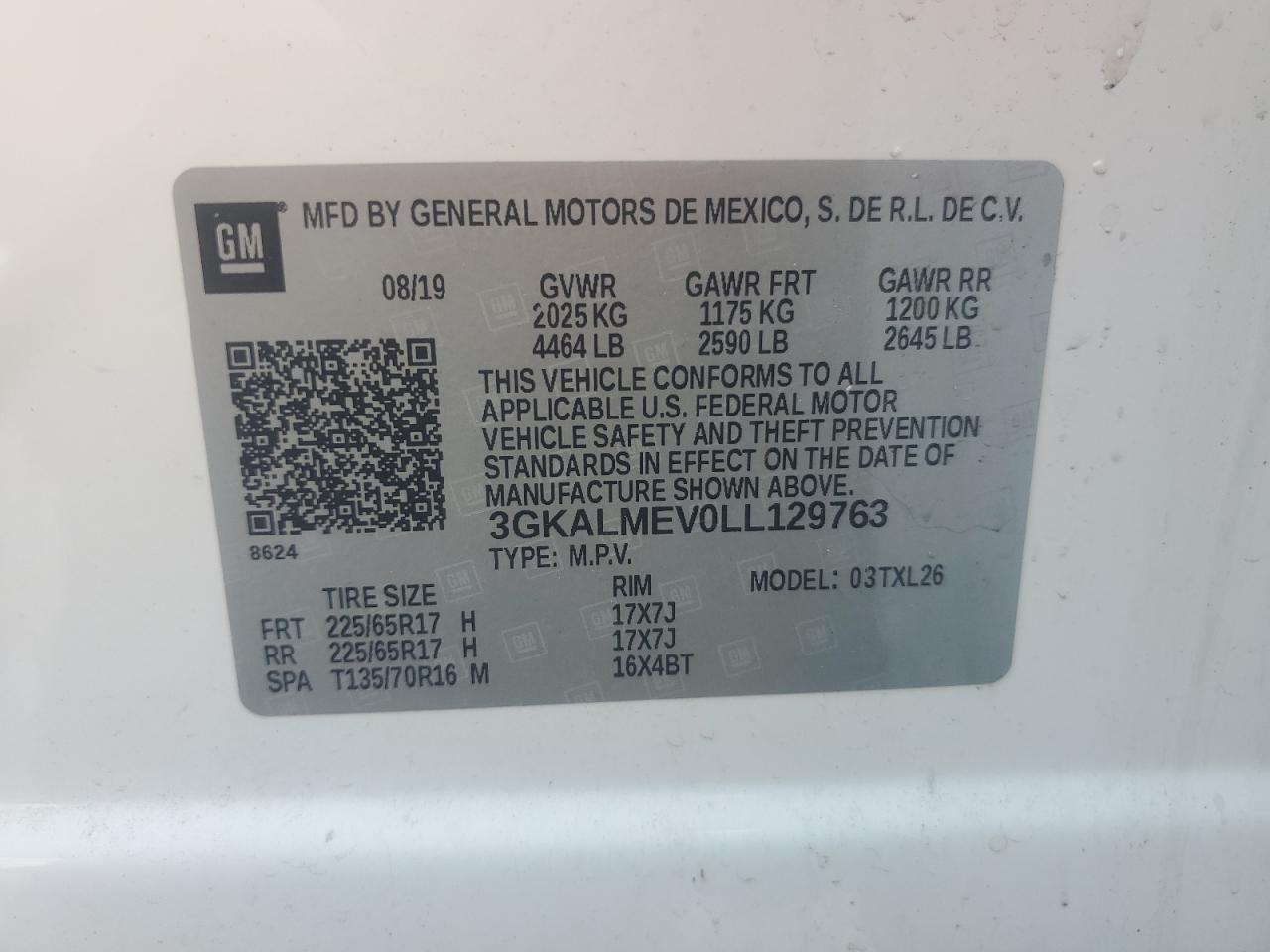 2020 GMC Terrain Sle VIN: 3GKALMEV0LL129763 Lot: 64032745