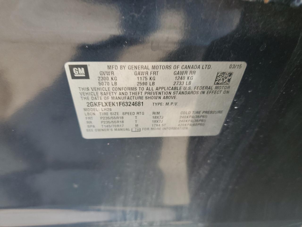 2015 GMC Terrain Slt VIN: 2GKFLXEK1F6324681 Lot: 64485715