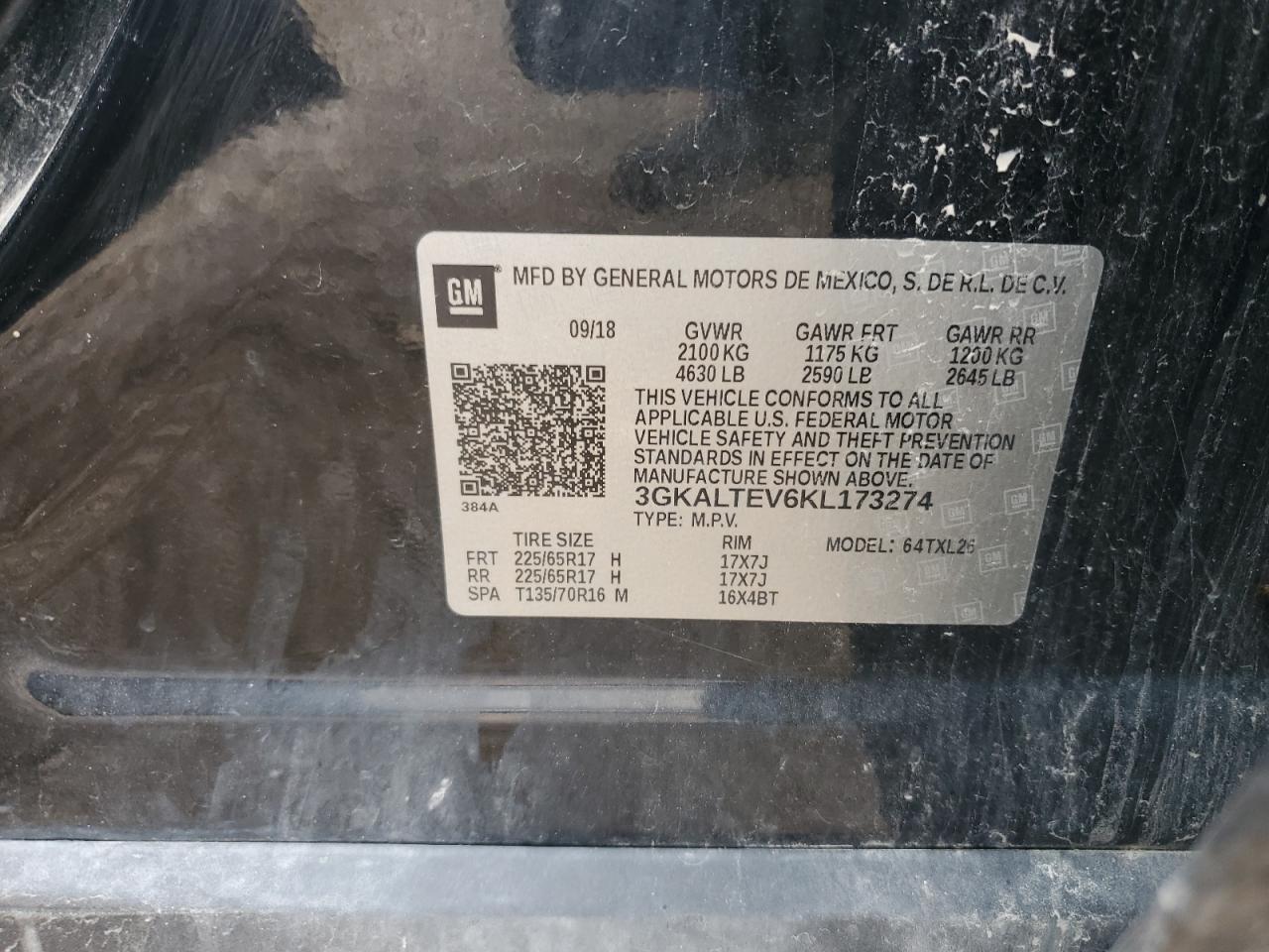 3gkaltev6kl173274 3GKALTEV6KL173274 2019 GMC Terrain Sle