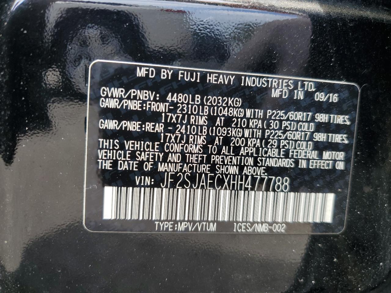 2017 Subaru Forester 2.5I Premium VIN: JF2SJAECXHH477788 Lot: 63218575