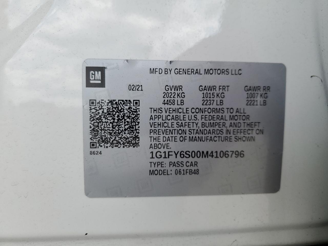 2021 Chevrolet Bolt Ev Lt VIN: 1G1FY6S00M4106796 Lot: 65535565