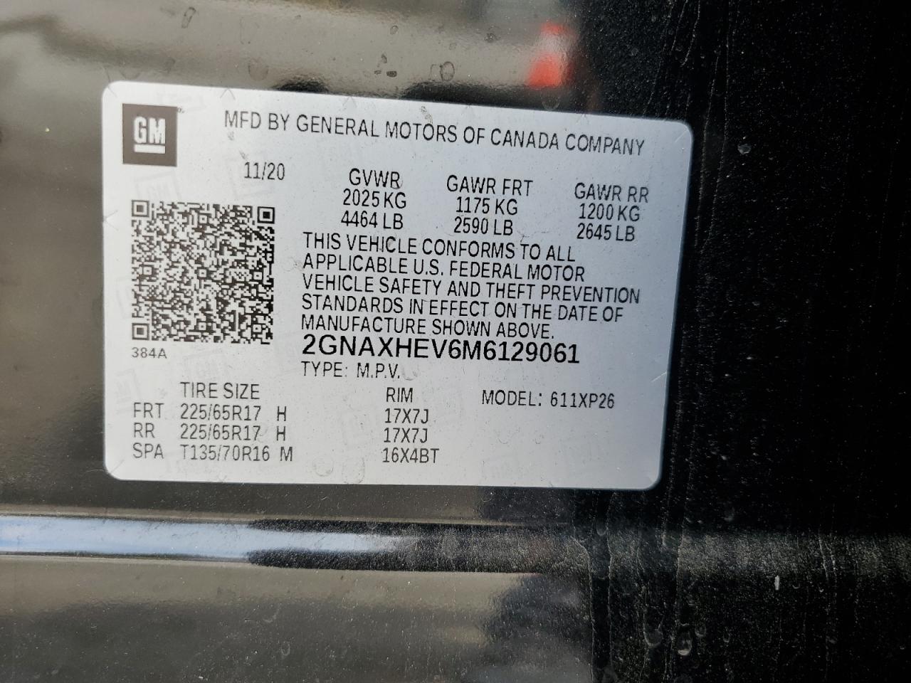 2021 Chevrolet Equinox Ls VIN: 2GNAXHEV6M6129061 Lot: 65202585