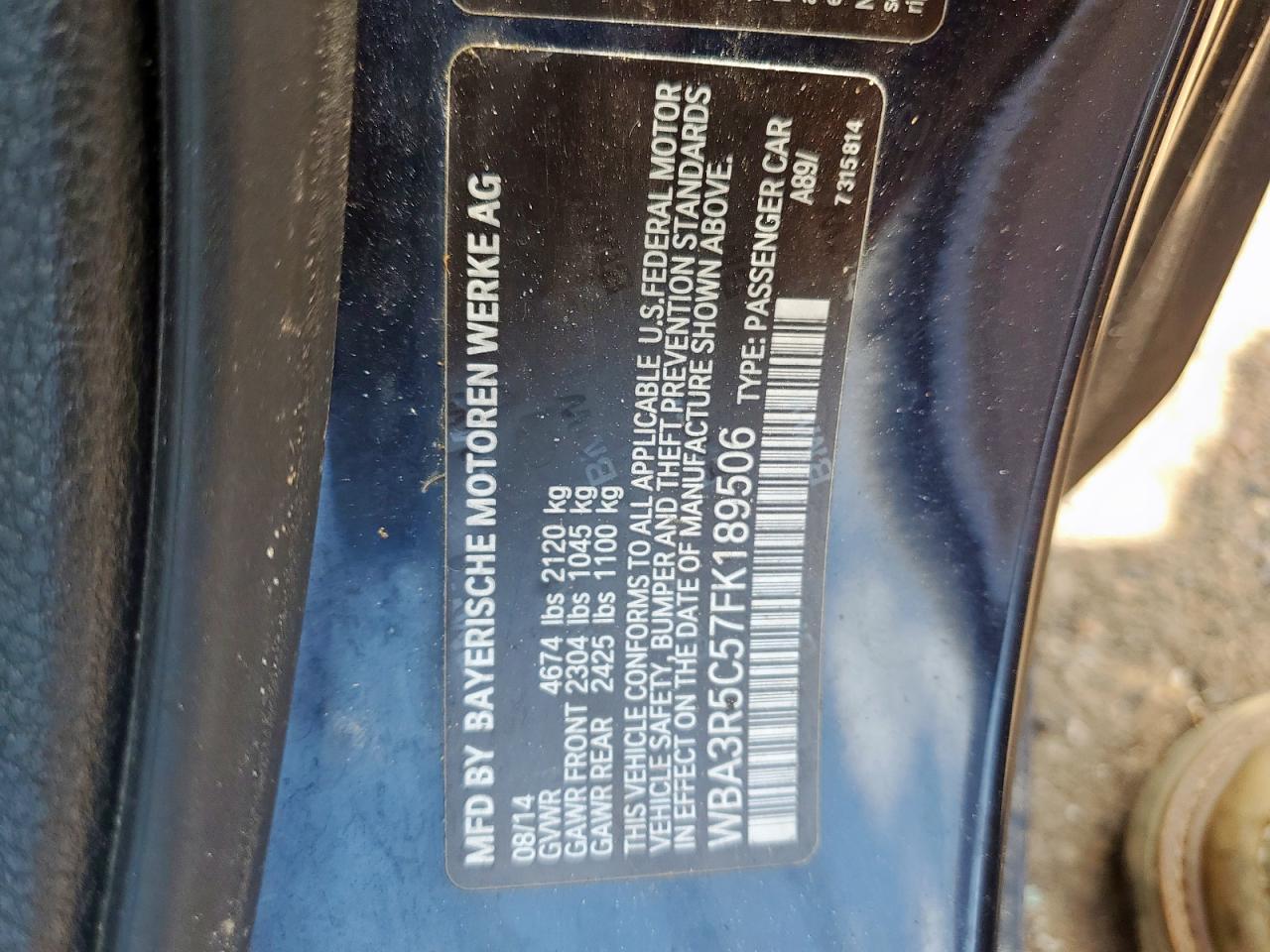 2015 BMW 435 Xi VIN: WBA3R5C57FK189506 Lot: 64359865