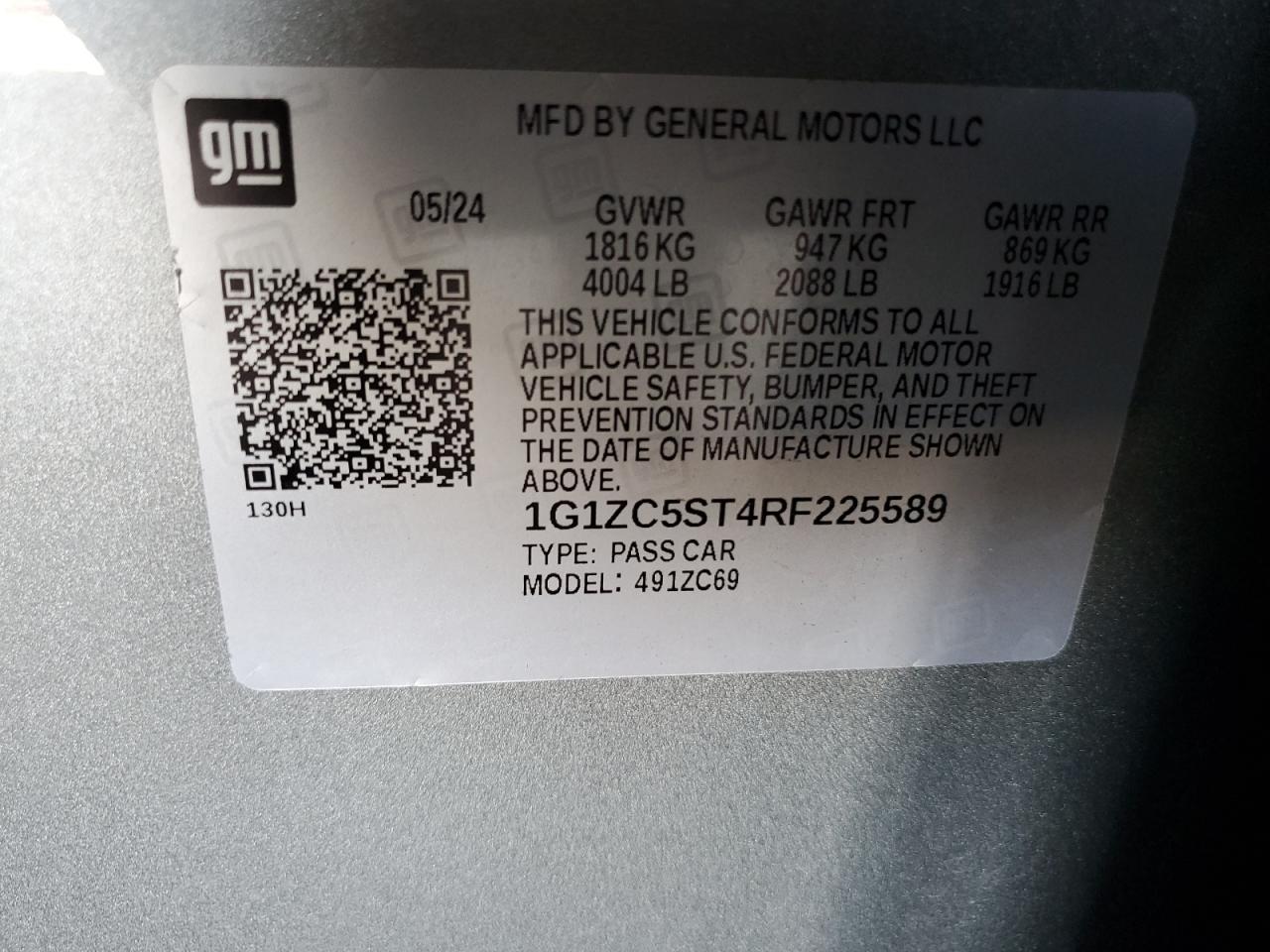 2024 Chevrolet Malibu Ls VIN: 1G1ZC5ST4RF225589 Lot: 65352585
