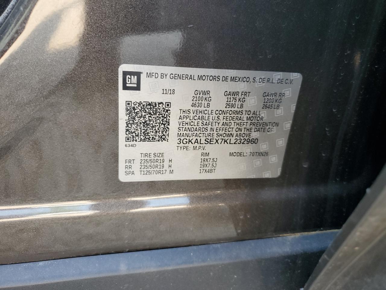 2019 GMC Terrain Denali VIN: 3GKALSEX7KL232960 Lot: 63822095
