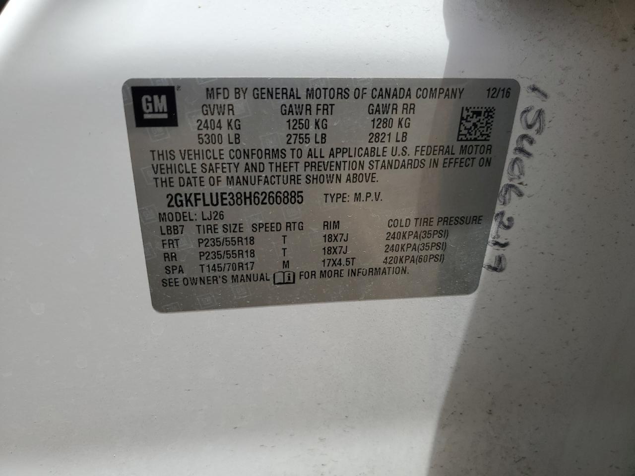 2017 GMC Terrain Slt VIN: 2GKFLUE38H6266885 Lot: 65512335