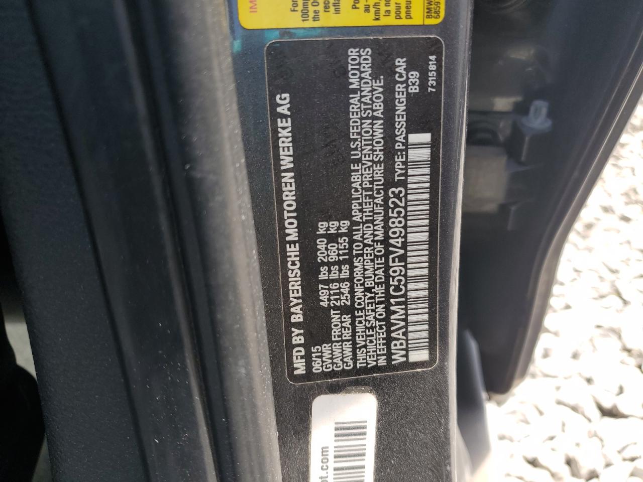 2015 BMW X1 Sdrive28I VIN: WBAVM1C59FV498523 Lot: 64564395