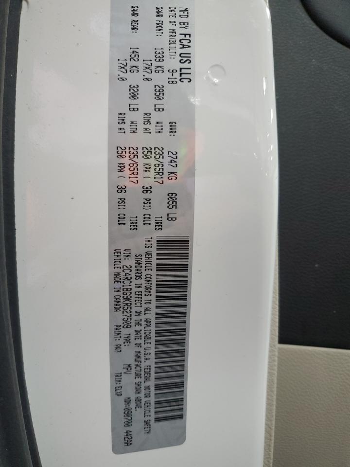 2019 Chrysler Pacifica Touring L VIN: 2C4RC1BG9KR527509 Lot: 64748435