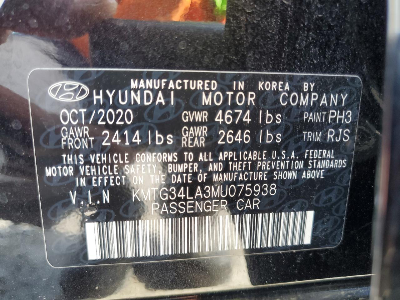 2021 Genesis G70 Elite VIN: KMTG34LA3MU075938 Lot: 66558275