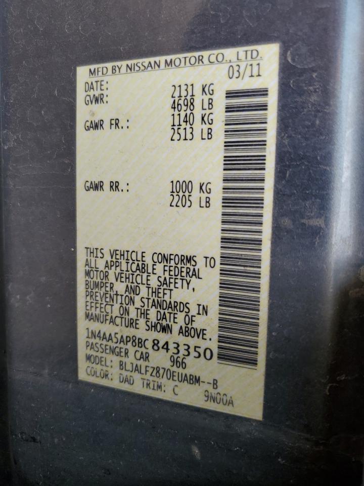 1N4AA5AP8BC843350 2011 Nissan Maxima S