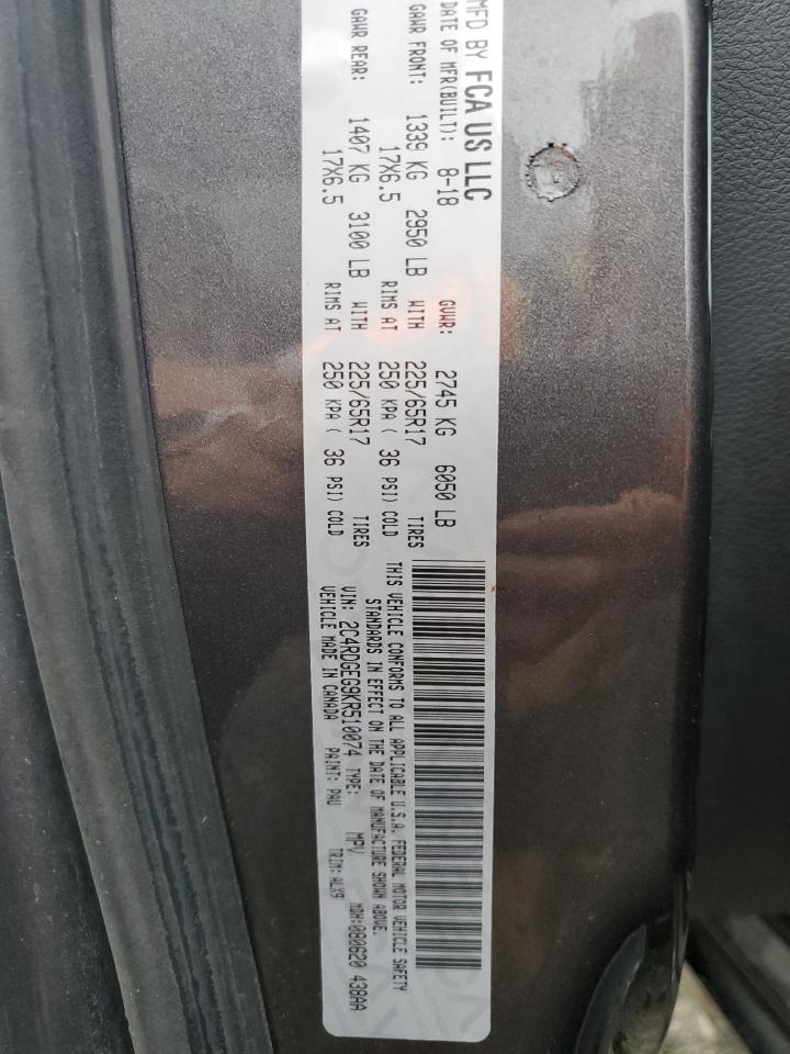 2019 Dodge Grand Caravan Gt VIN: 2C4RDGEG9KR510074 Lot: 64169635