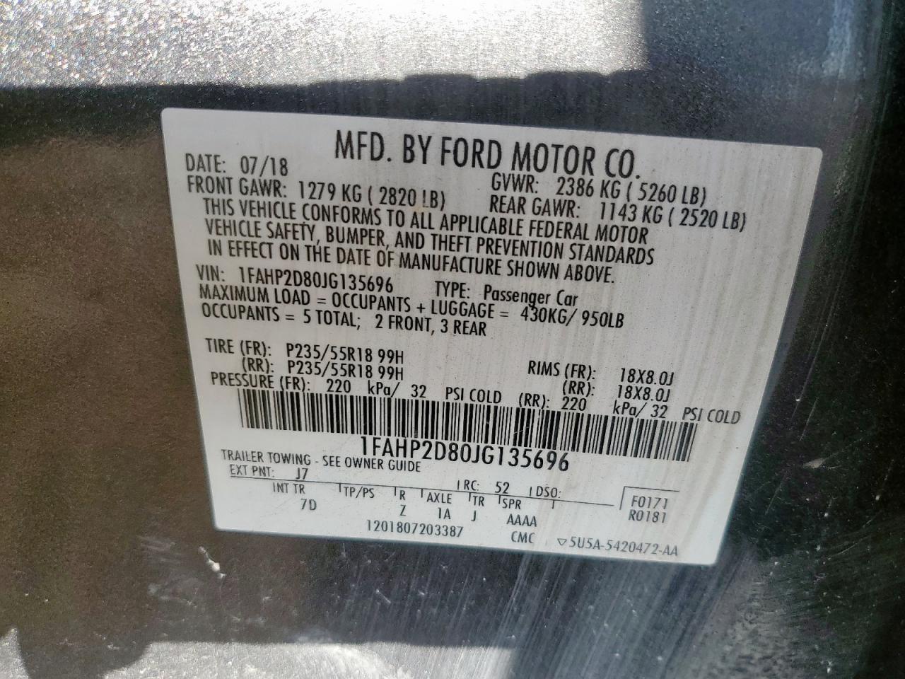 2018 Ford Taurus Se VIN: 1FAHP2D80JG135696 Lot: 64788205