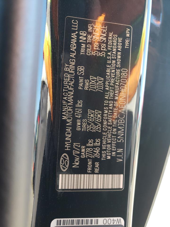 2022 Hyundai Tucson Sel VIN: 5NMJBCAE0NH070180 Lot: 63278185