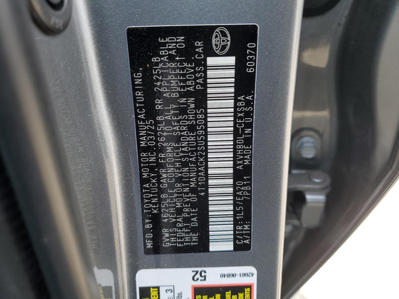 2025 Toyota Camry Xse VIN: 4T1DAACK2SU595085 Lot: 65255435