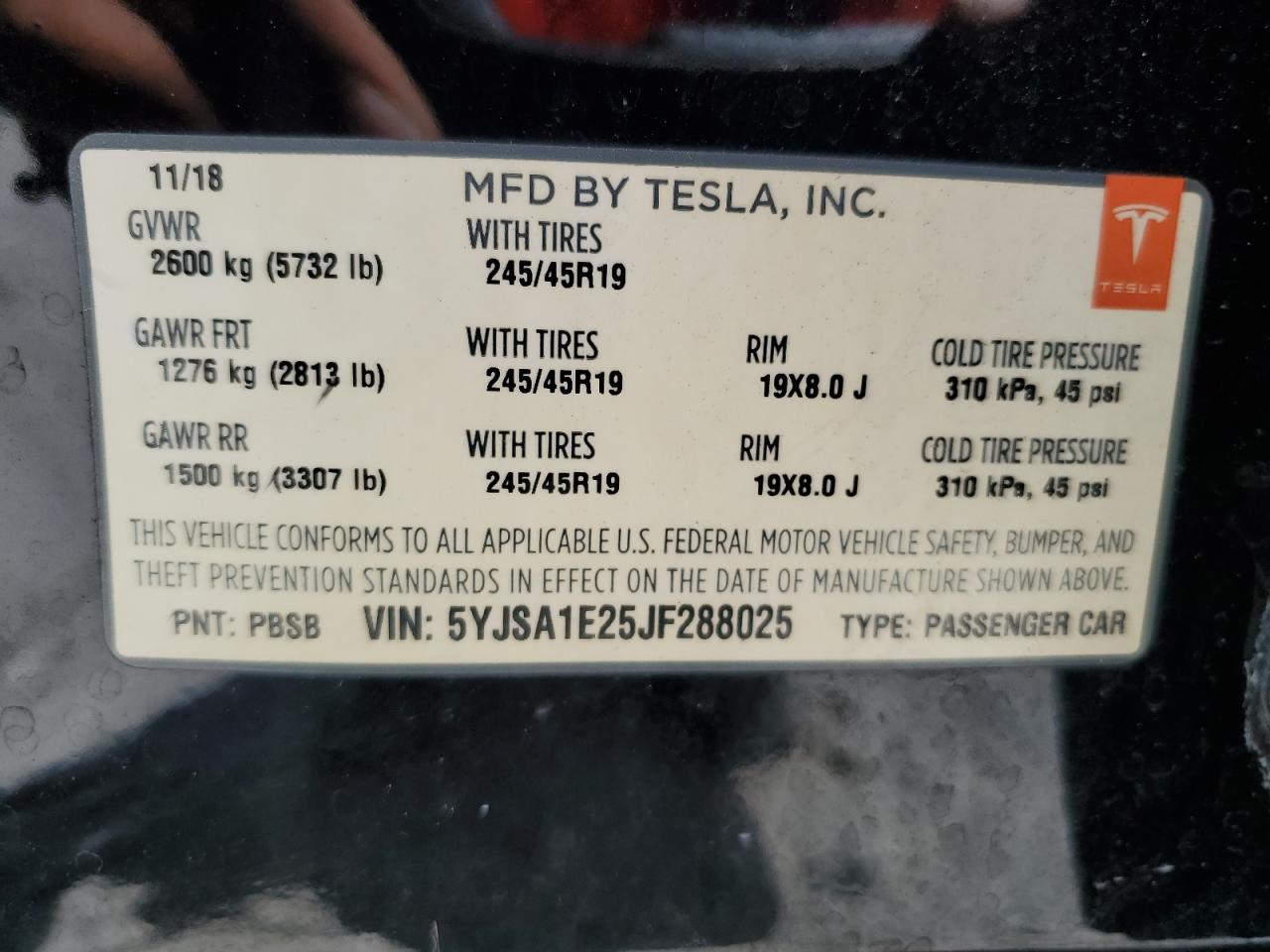 2018 Tesla Model S VIN: 5YJSA1E25JF288025 Lot: 64735035