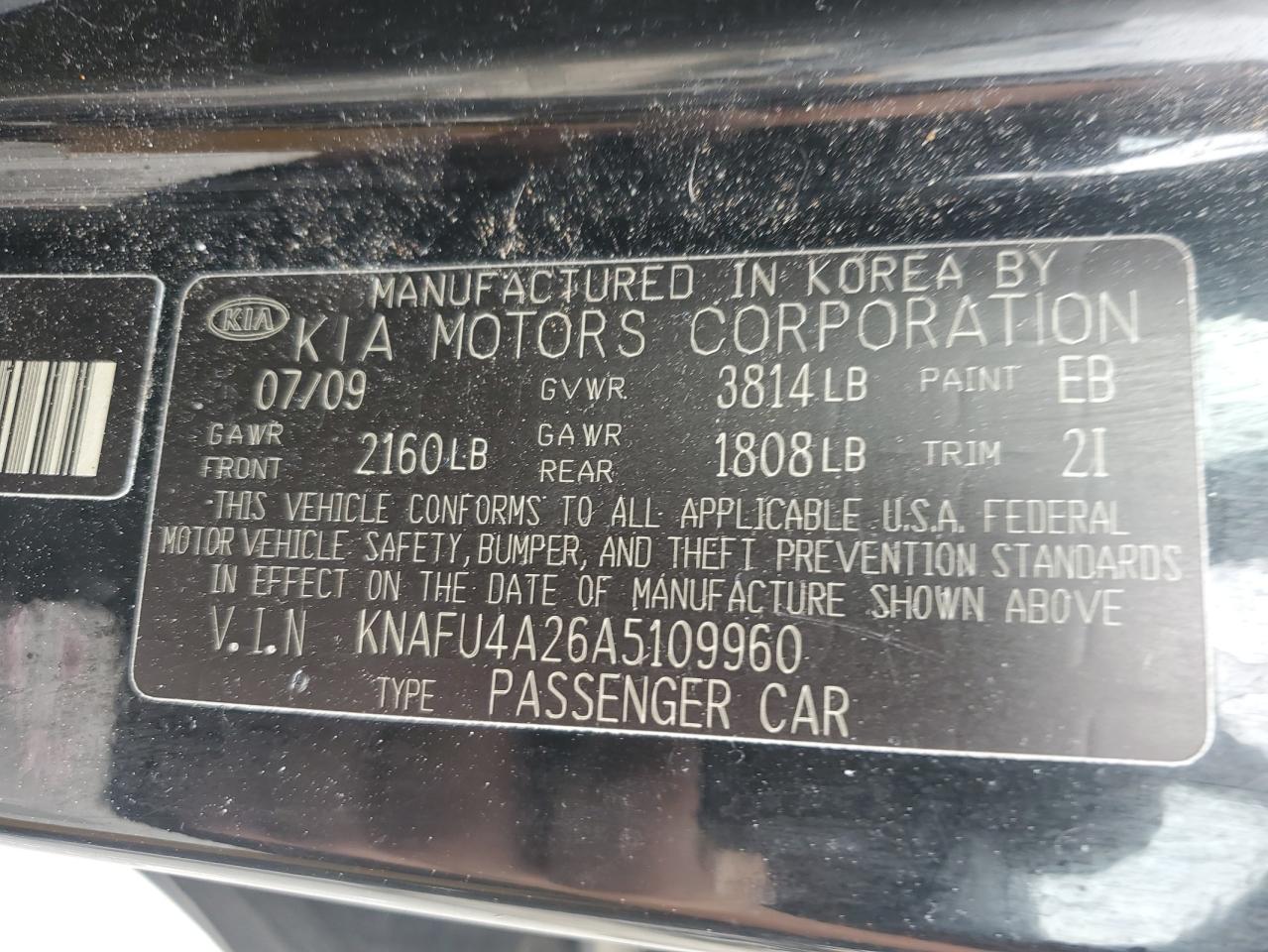 2010 Kia Forte Ex VIN: KNAFU4A26A5109960 Lot: 65048595