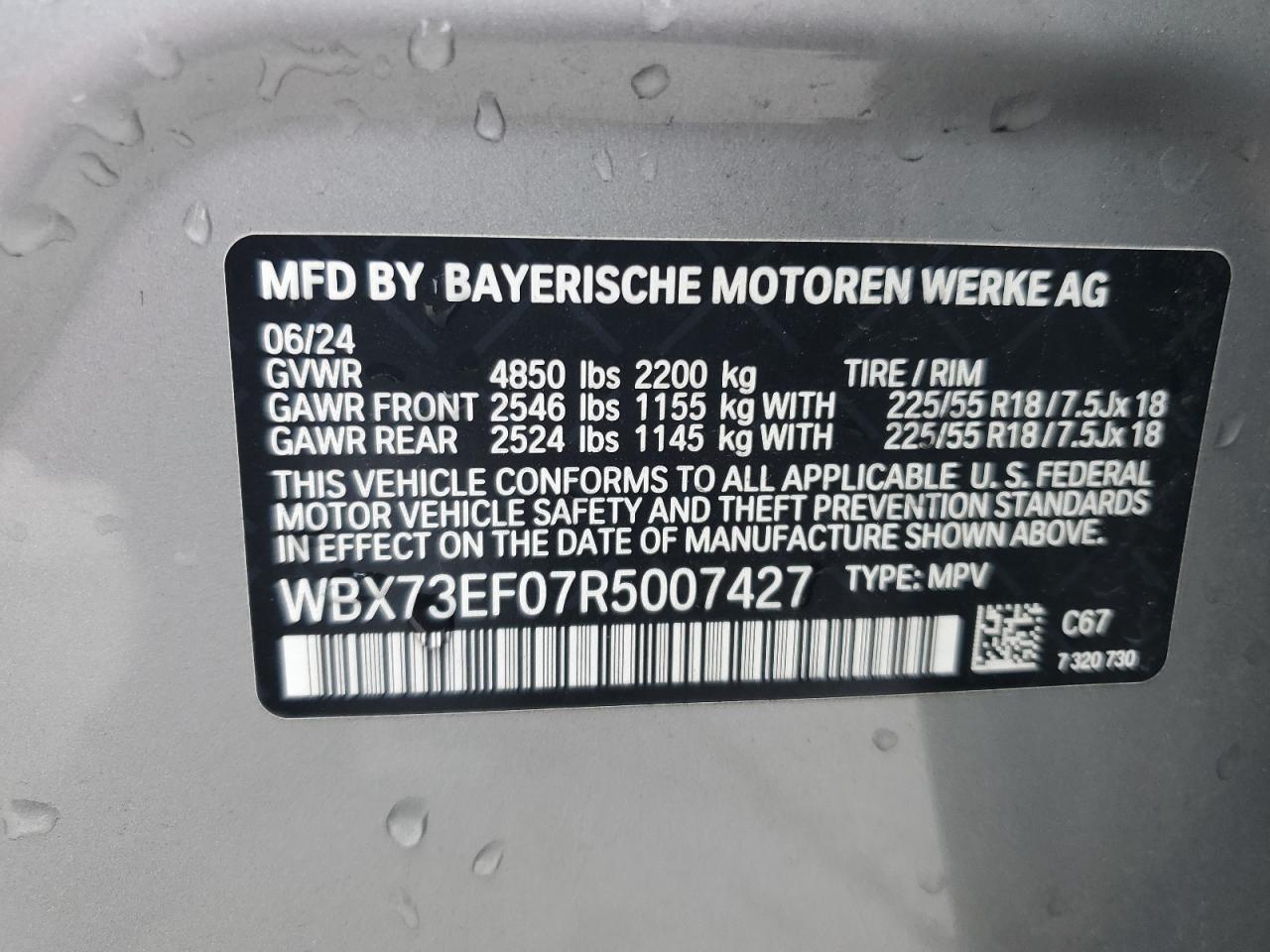 2024 BMW X1 xDrive28I VIN: WBX73EF07R5007427 Lot: 64377815