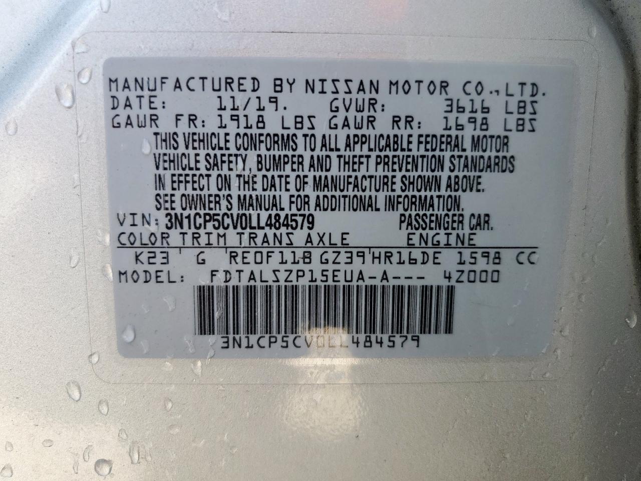 2020 Nissan Kicks Sv VIN: 3N1CP5CV0LL484579 Lot: 66316255