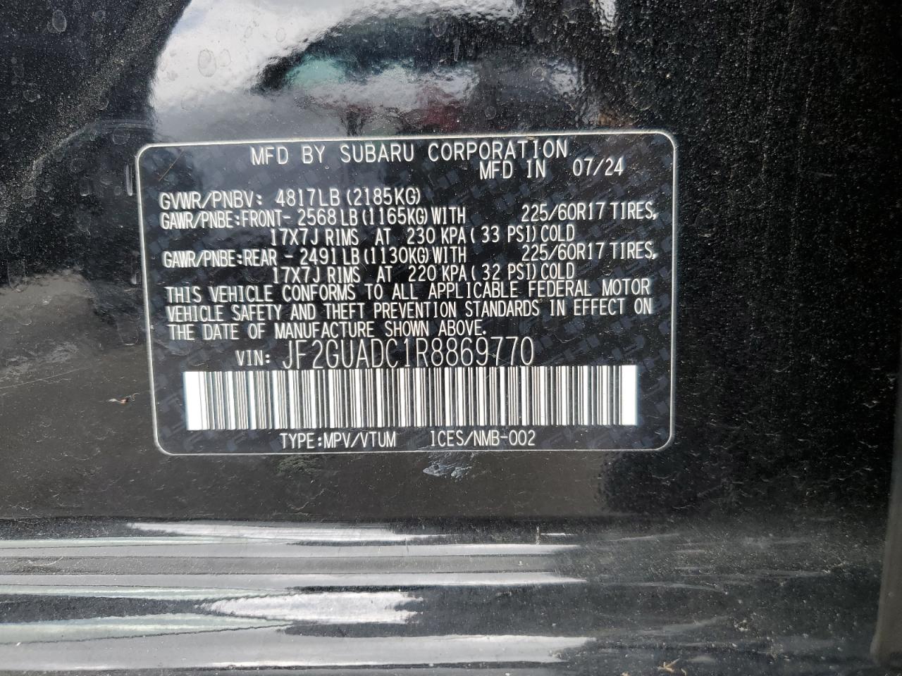 2024 Subaru Crosstrek Premium VIN: JF2GUADC1R8869770 Lot: 64557585