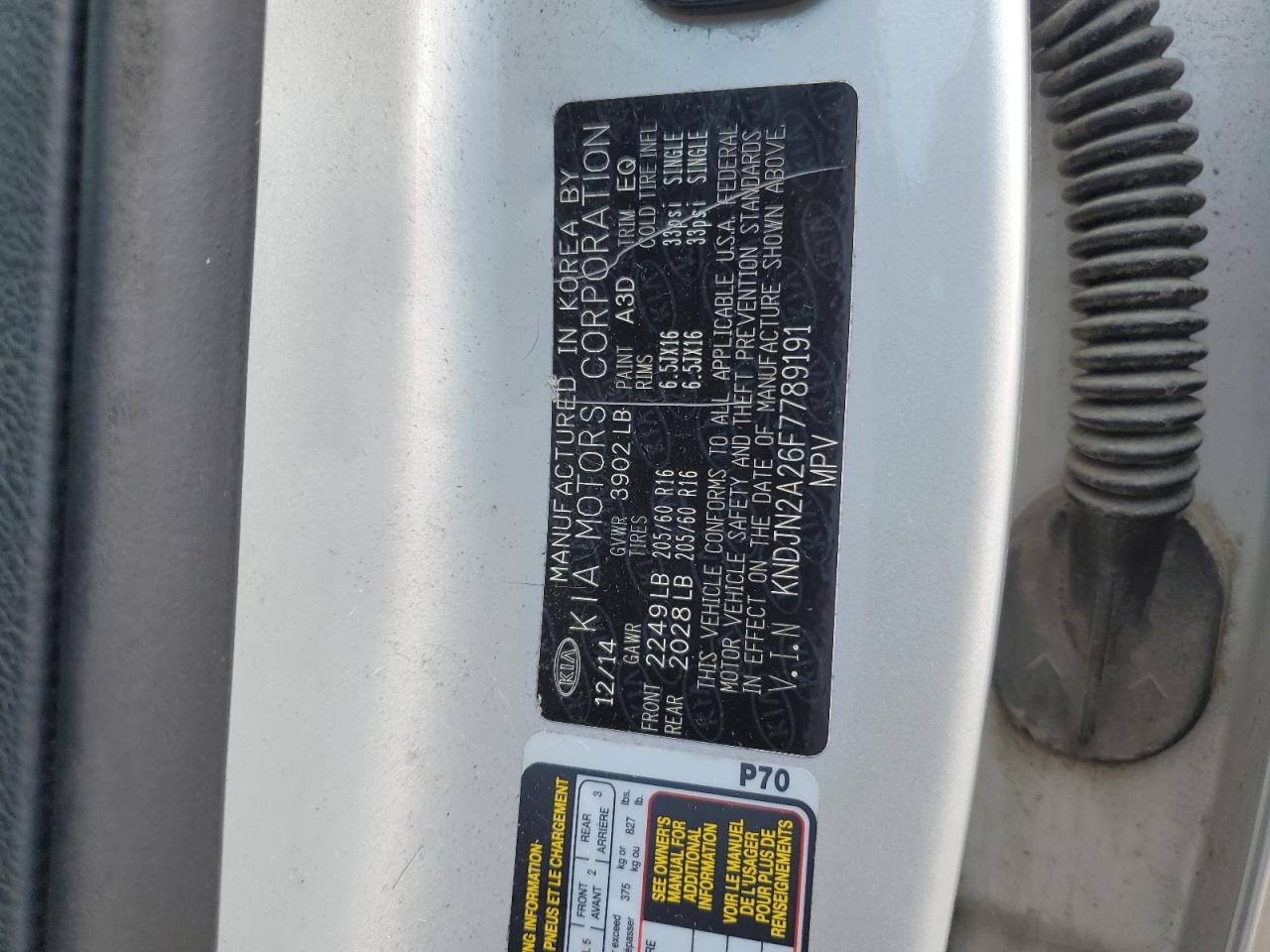 2015 Kia Soul VIN: KNDJN2A26F7789191 Lot: 66175775