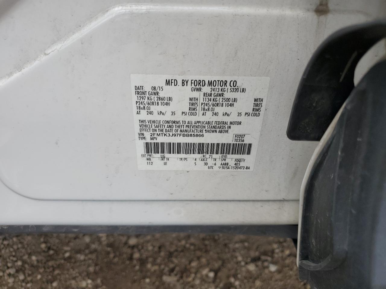 2015 Ford Edge Sel VIN: 2FMTK3J97FBB85866 Lot: 64422725