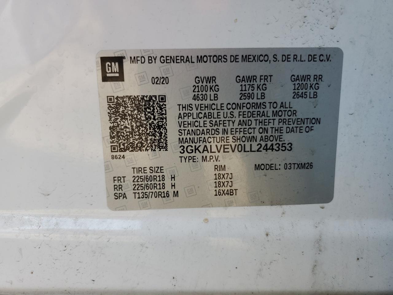 2020 GMC Terrain Slt VIN: 3GKALVEV0LL244353 Lot: 64506005