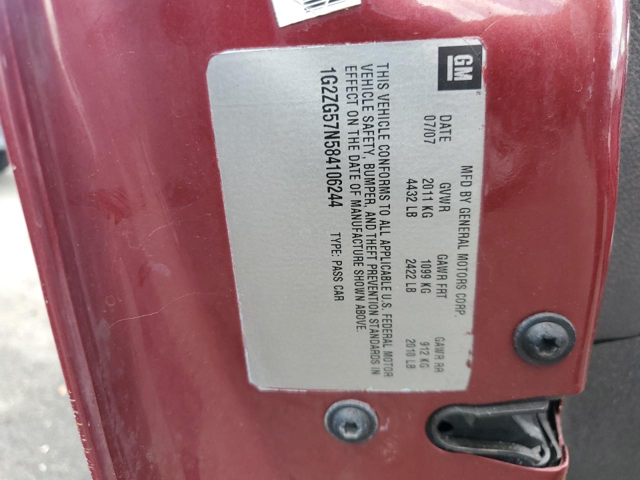 1g2zg57n584106244 1G2ZG57N584106244 2008 Pontiac G6 Base