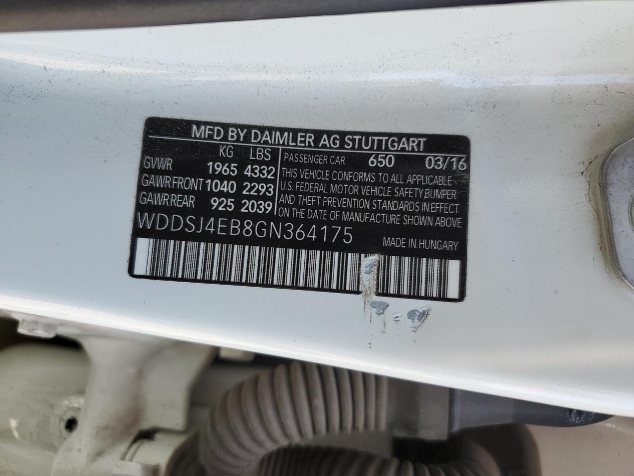 wddsj4eb8gn364175 WDDSJ4EB8GN364175 2016 Mercedes-Benz Cla 250