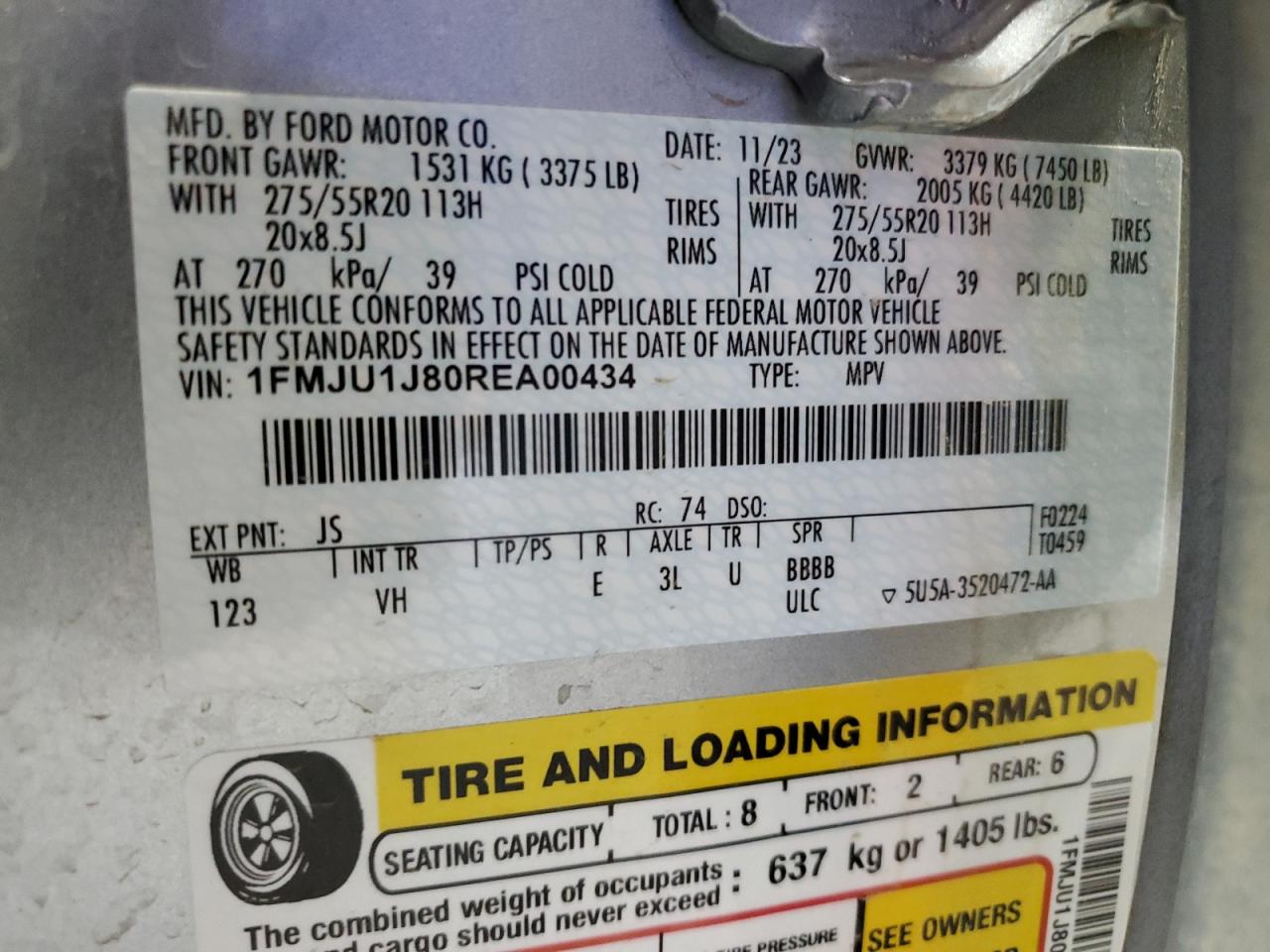 2024 Ford Expedition Xlt VIN: 1FMJU1J80REA00434 Lot: 61803105