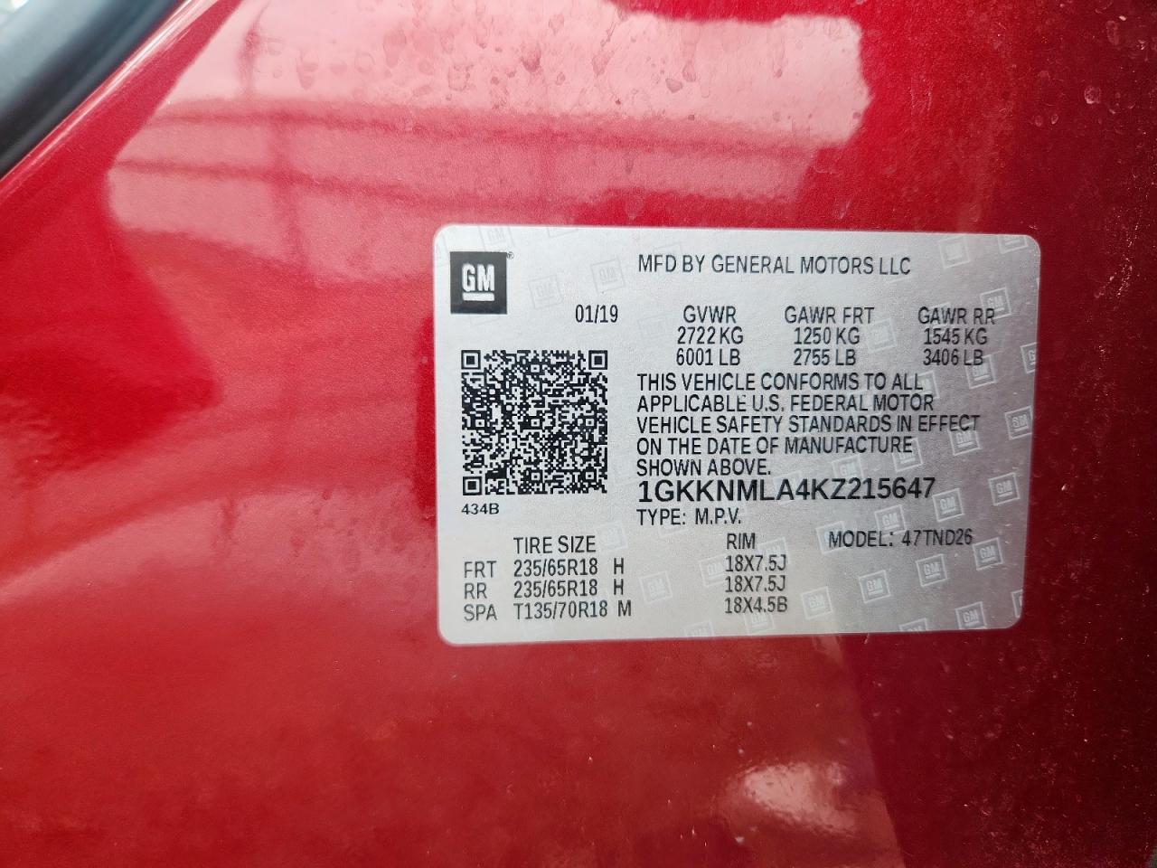 2019 GMC Acadia Slt-1 VIN: 1GKKNMLA4KZ215647 Lot: 63092495