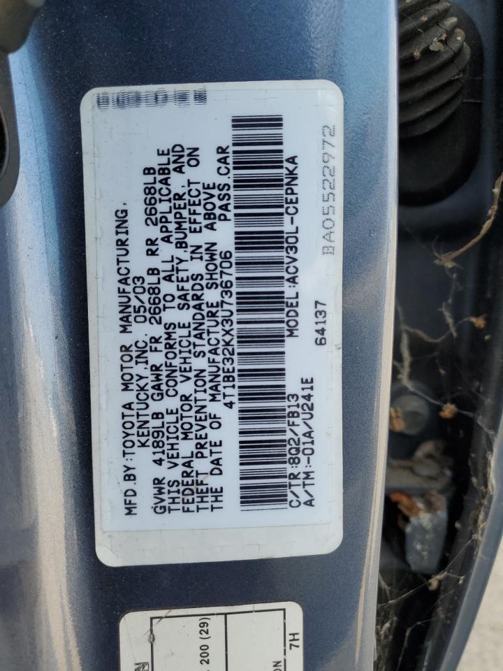 2003 Toyota Camry Le VIN: 4T1BE32KX3U736706 Lot: 64448095